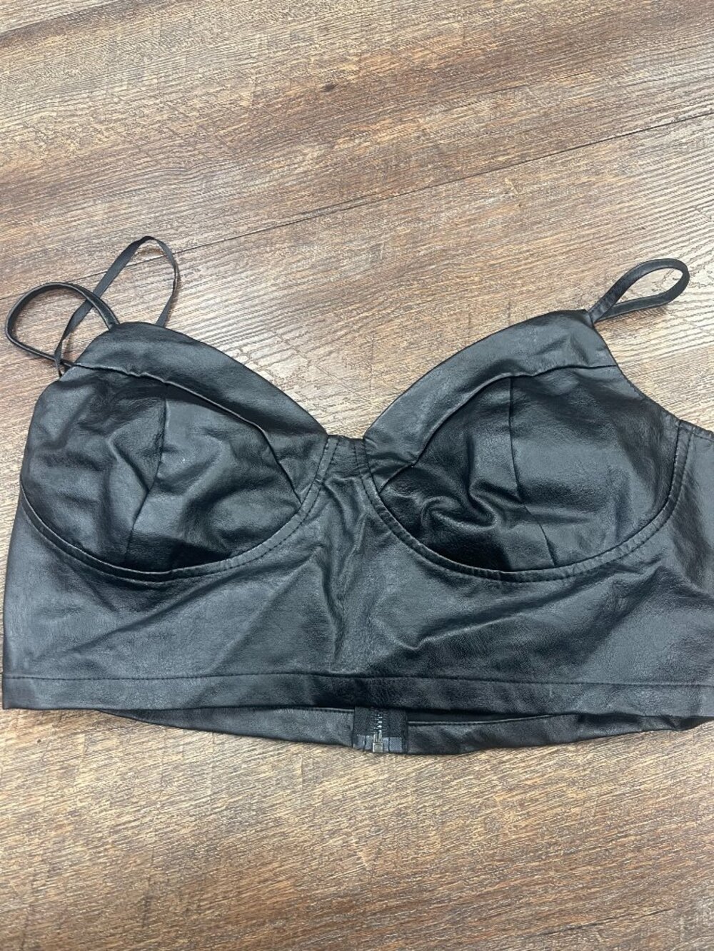 TRAC NWT Black Faux Leather-Look Bustier Crop Top Medium - Picture 3 of 8